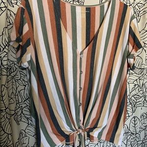 SS striped button & tie top
